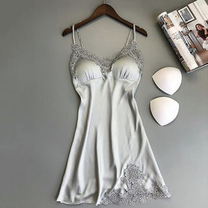 Women Nightgowns Sexy Nightwear Lace Patchwork Camisola Lingerie Nighty Wedding Silk Dress Sleep Wear Nightdress Clothes