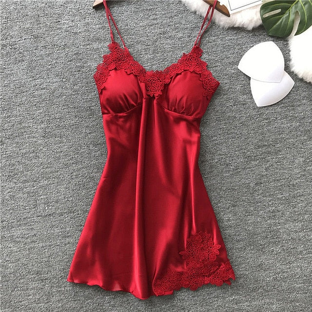 Women Nightgowns Sexy Nightwear Lace Patchwork Camisola Lingerie Nighty Wedding Silk Dress Sleep Wear Nightdress Clothes