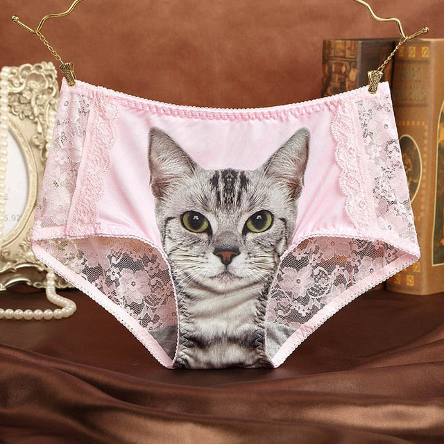 Cats Underwear Women Briefs Sexy Lace Seamless Anti Emptied 3D Short Breathable Pants Pink Panty Underpants Women Pussy  Panties