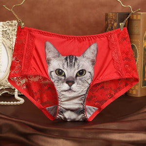 Cats Underwear Women Briefs Sexy Lace Seamless Anti Emptied 3D Short Breathable Pants Pink Panty Underpants Women Pussy  Panties