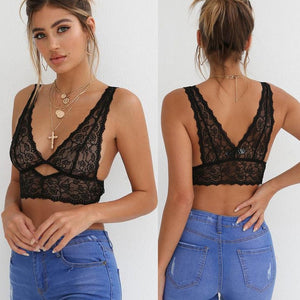 Hirigin Women Deep V Floral Lace Bralette Crop Top Unpadded Triangle Bra Sheer Mesh Bra