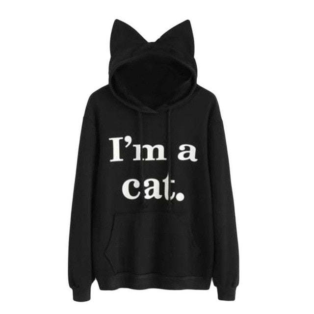 Women Cat Hoodie Long Sleeve Sweatshirt Jumper Coat Hooded Pullover Tops