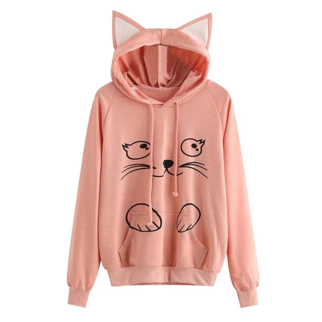 Women Cat Hoodie Long Sleeve Sweatshirt Jumper Coat Hooded Pullover Tops