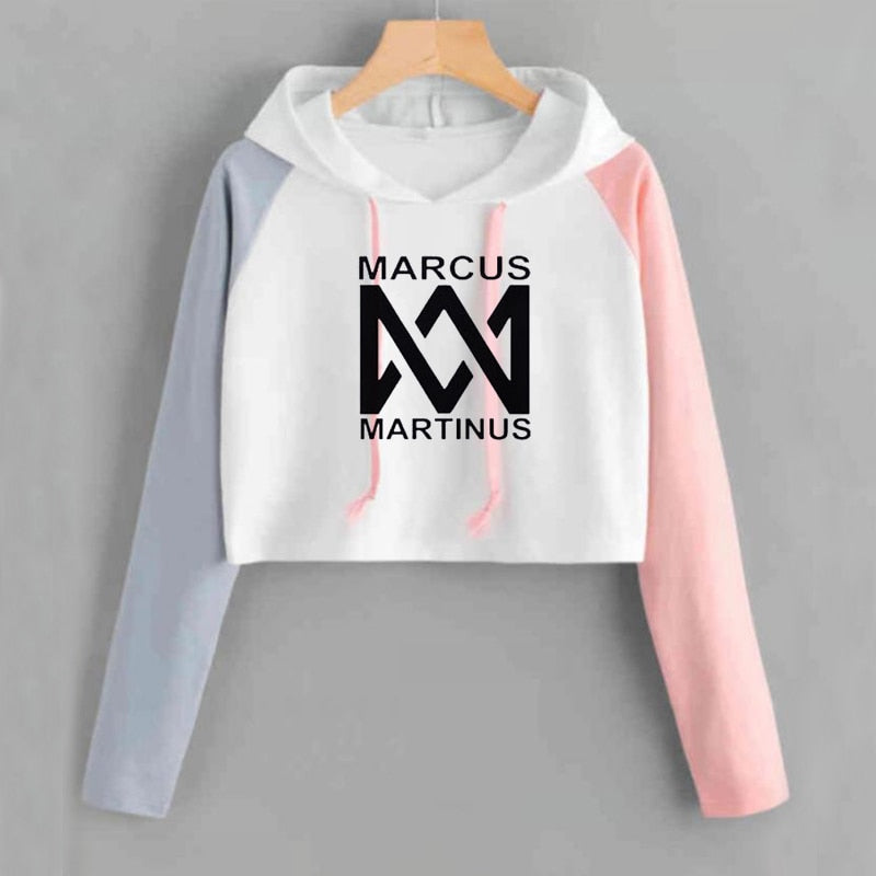 Crop Hoodie Women Marcus and Martinus Sweatshirt Casual Pink Short Tracksuit Long Sleeve Spring Autumn Ladies Sweat Femme