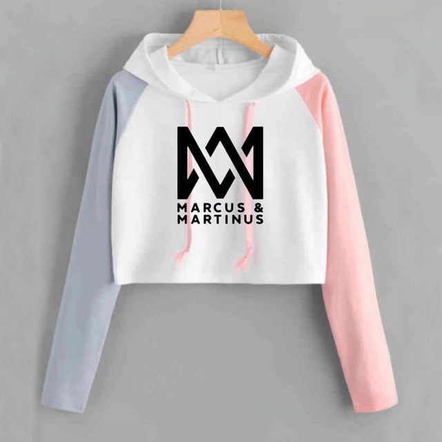 Crop Hoodie Women Marcus and Martinus Sweatshirt Casual Pink Short Tracksuit Long Sleeve Spring Autumn Ladies Sweat Femme