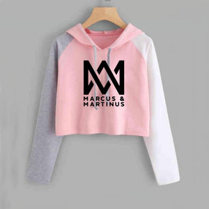 Crop Hoodie Women Marcus and Martinus Sweatshirt Casual Pink Short Tracksuit Long Sleeve Spring Autumn Ladies Sweat Femme