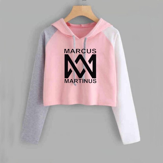 Crop Hoodie Women Marcus and Martinus Sweatshirt Casual Pink Short Tracksuit Long Sleeve Spring Autumn Ladies Sweat Femme