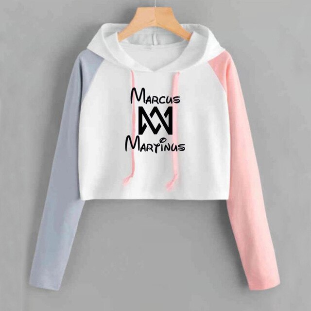 Crop Hoodie Women Marcus and Martinus Sweatshirt Casual Pink Short Tracksuit Long Sleeve Spring Autumn Ladies Sweat Femme