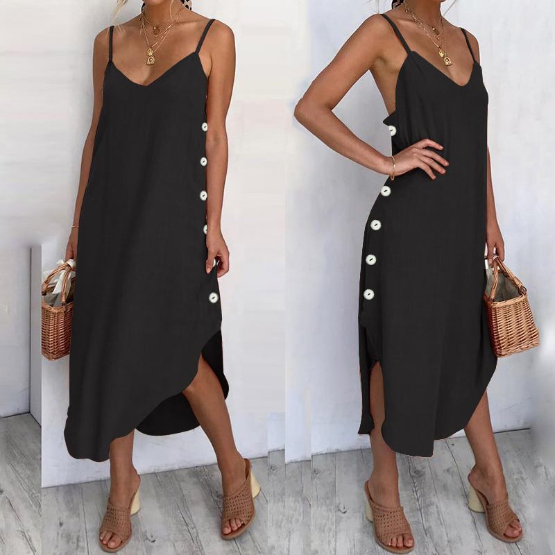 Women's Sundress Sexy Spaghetti Straps Summer Beach Dress 2019 Celmia Casual Loose Button Down Asymmetrical Plus Size Vestidos